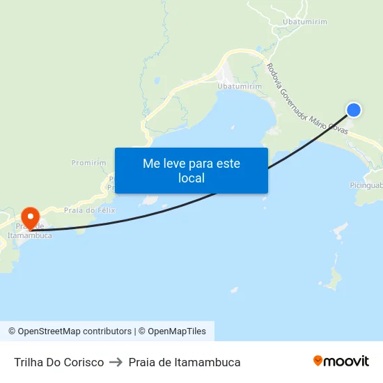 Trilha Do Corisco to Praia de Itamambuca map