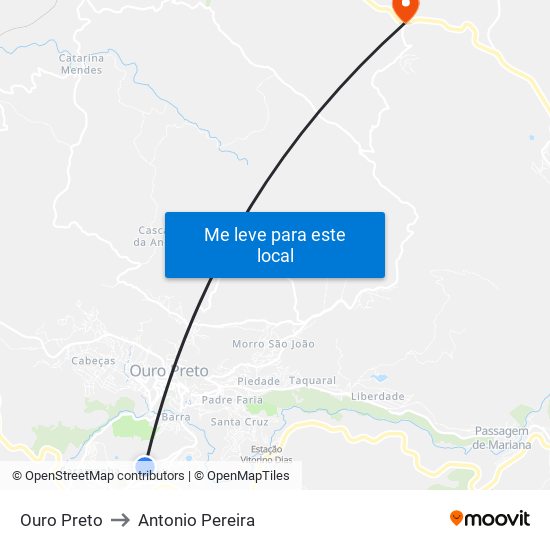 Ouro Preto to Antonio Pereira map