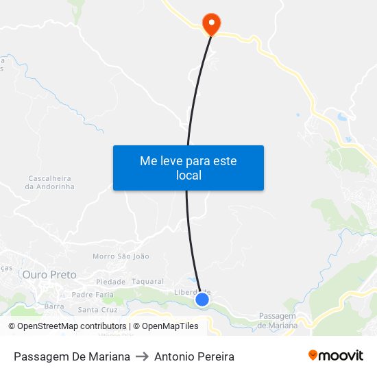 Passagem De Mariana to Antonio Pereira map