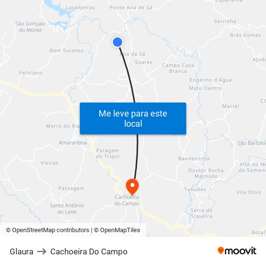 Glaura to Cachoeira Do Campo map