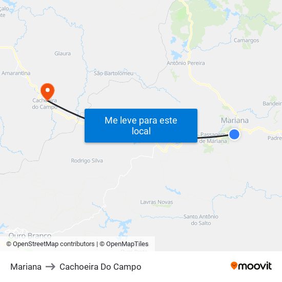 Mariana to Cachoeira Do Campo map