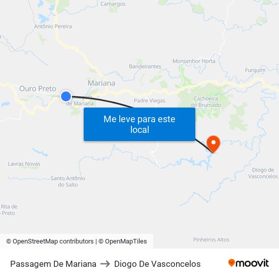 Passagem De Mariana to Diogo De Vasconcelos map