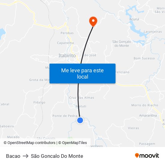Bacao to São Goncalo Do Monte map