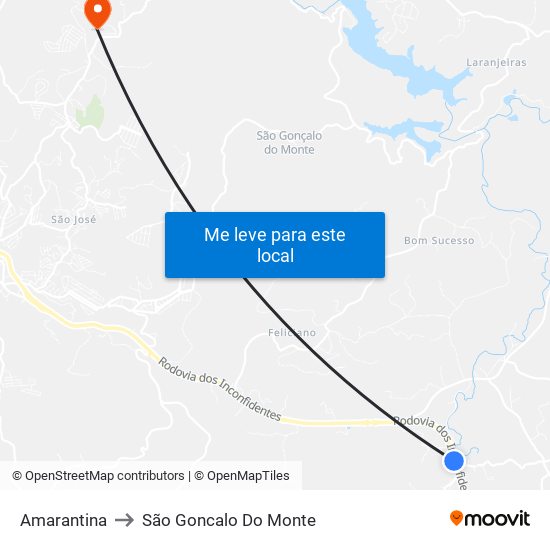 Amarantina to São Goncalo Do Monte map