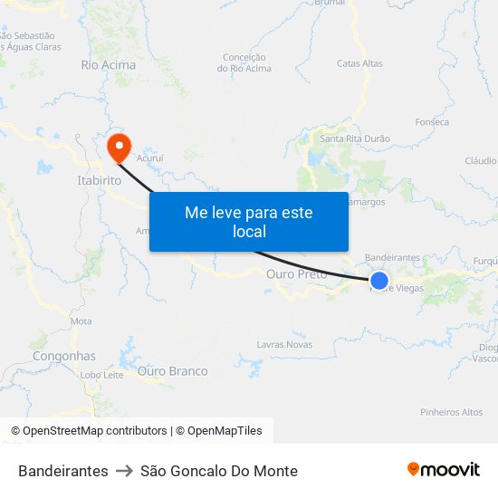 Bandeirantes to São Goncalo Do Monte map