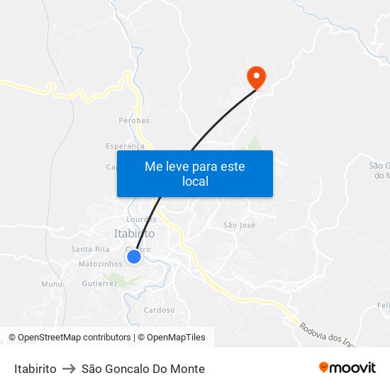 Itabirito to São Goncalo Do Monte map