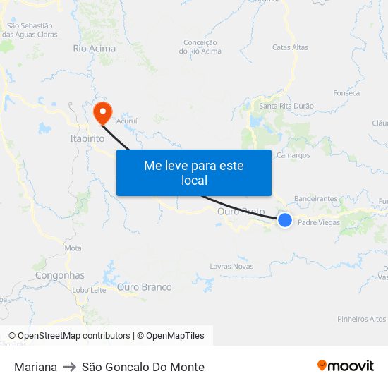 Mariana to São Goncalo Do Monte map