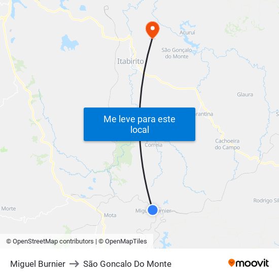 Miguel Burnier to São Goncalo Do Monte map