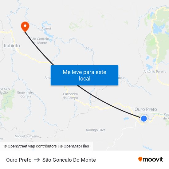 Ouro Preto to São Goncalo Do Monte map