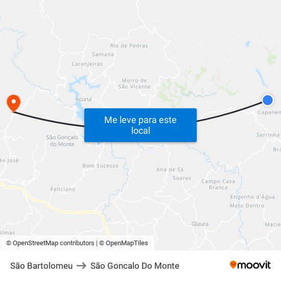São Bartolomeu to São Goncalo Do Monte map