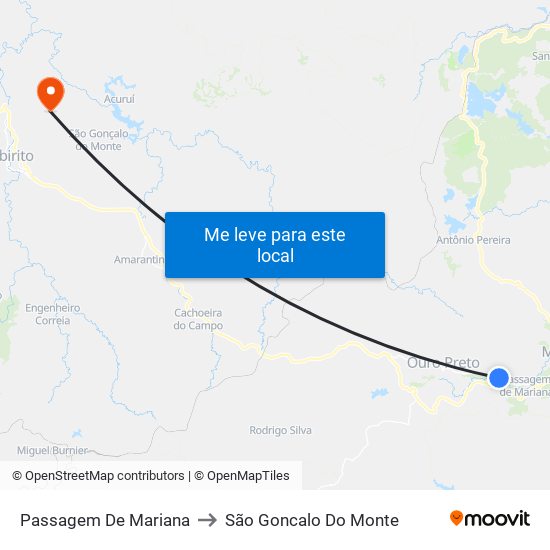 Passagem De Mariana to São Goncalo Do Monte map