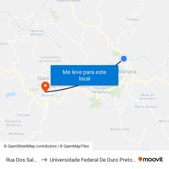 Rua Dos Salgueiros, 509 to Universidade Federal De Ouro Preto - Campus Morro Do Cuzeiro map