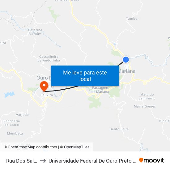 Rua Dos Salgueiros, 85 to Universidade Federal De Ouro Preto - Campus Morro Do Cuzeiro map