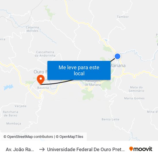 Av. João Ramos Filho, 70 to Universidade Federal De Ouro Preto - Campus Morro Do Cuzeiro map