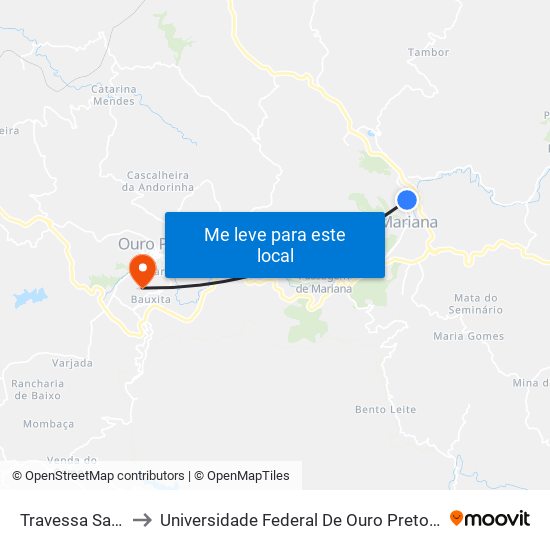 Travessa Santa Cruz, 39 to Universidade Federal De Ouro Preto - Campus Morro Do Cuzeiro map