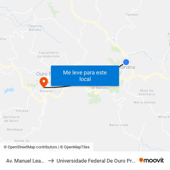 Av. Manuel Leandro Corrêa, 275 to Universidade Federal De Ouro Preto - Campus Morro Do Cuzeiro map