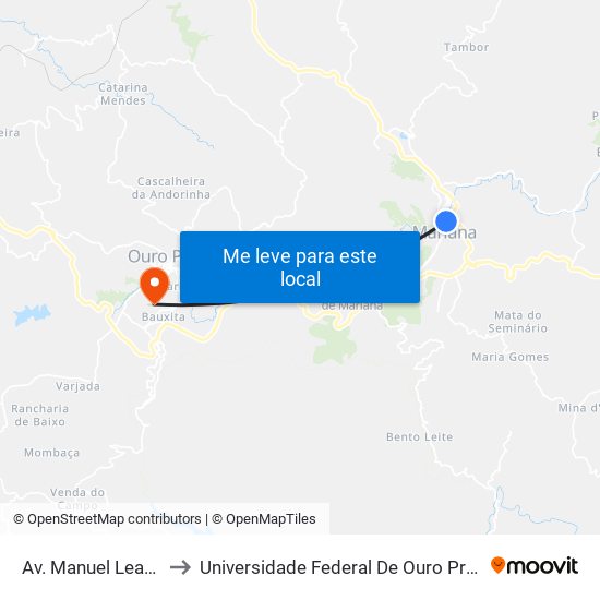 Av. Manuel Leandro Corrêa, 117 to Universidade Federal De Ouro Preto - Campus Morro Do Cuzeiro map