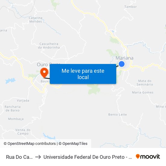 Rua Do Catete, 425 to Universidade Federal De Ouro Preto - Campus Morro Do Cuzeiro map