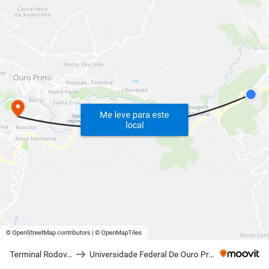 Terminal Rodoviário De Mariana to Universidade Federal De Ouro Preto - Campus Morro Do Cuzeiro map