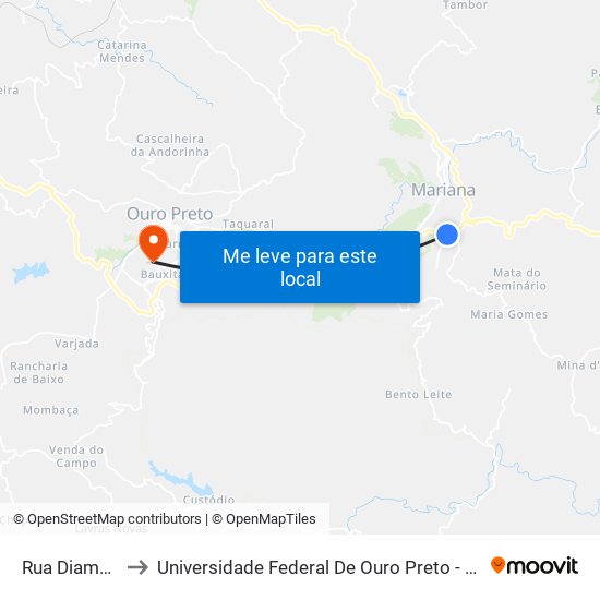 Rua Diamantina, 46 to Universidade Federal De Ouro Preto - Campus Morro Do Cuzeiro map