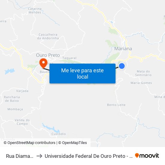 Rua Diamantina, 674 to Universidade Federal De Ouro Preto - Campus Morro Do Cuzeiro map
