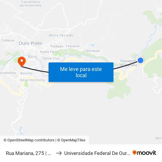 Rua Mariana, 275 | Acesso Mina Da Passagem to Universidade Federal De Ouro Preto - Campus Morro Do Cuzeiro map