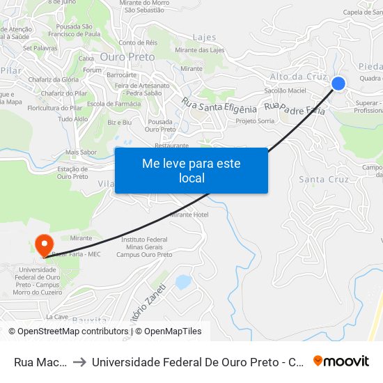 Rua Maciel, 449 to Universidade Federal De Ouro Preto - Campus Morro Do Cuzeiro map