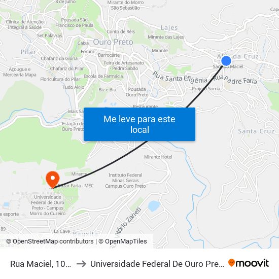 Rua Maciel, 100 | Alto Da Cruz to Universidade Federal De Ouro Preto - Campus Morro Do Cuzeiro map