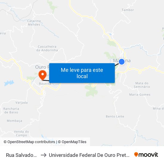 Rua Salvador Furtado, 99 to Universidade Federal De Ouro Preto - Campus Morro Do Cuzeiro map