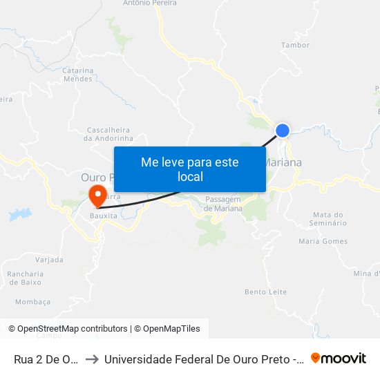 Rua 2 De Outubro, 33 to Universidade Federal De Ouro Preto - Campus Morro Do Cuzeiro map