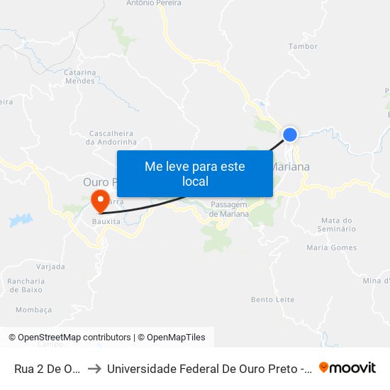 Rua 2 De Outubro, 32 to Universidade Federal De Ouro Preto - Campus Morro Do Cuzeiro map