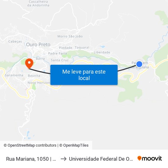 Rua Mariana, 1050 | Pousada Solar Dos Dois Sinos to Universidade Federal De Ouro Preto - Campus Morro Do Cuzeiro map