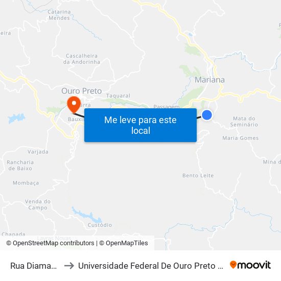 Rua Diamantina, 1061 to Universidade Federal De Ouro Preto - Campus Morro Do Cuzeiro map
