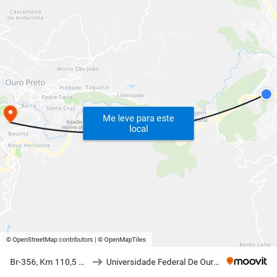 Br-356, Km 110,5 Sul | Cooperouro Mariana to Universidade Federal De Ouro Preto - Campus Morro Do Cuzeiro map