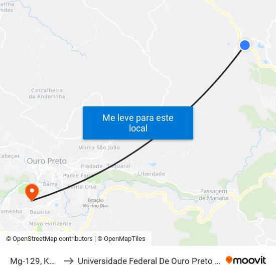 Mg-129, Km 137,6 Sul to Universidade Federal De Ouro Preto - Campus Morro Do Cuzeiro map