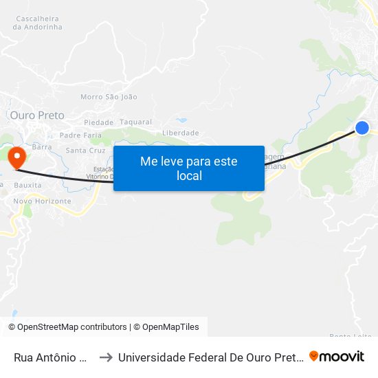 Rua Antônio Pacheco, 564b to Universidade Federal De Ouro Preto - Campus Morro Do Cuzeiro map