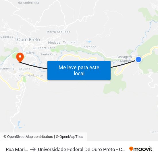 Rua Mariana, 30 to Universidade Federal De Ouro Preto - Campus Morro Do Cuzeiro map