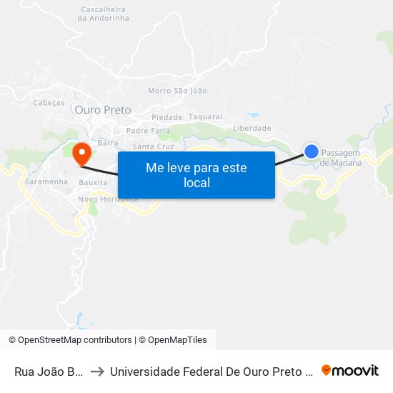 Rua João Batista, 510 to Universidade Federal De Ouro Preto - Campus Morro Do Cuzeiro map