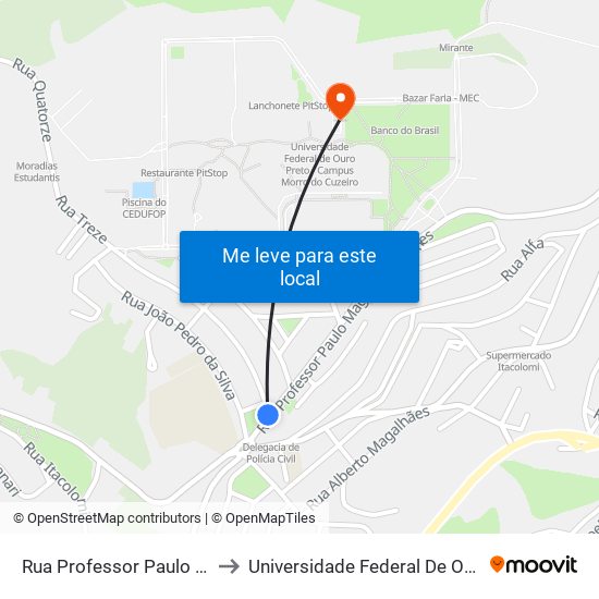 Rua Professor Paulo Magalhães Gomes, 10 | Fórum to Universidade Federal De Ouro Preto - Campus Morro Do Cuzeiro map
