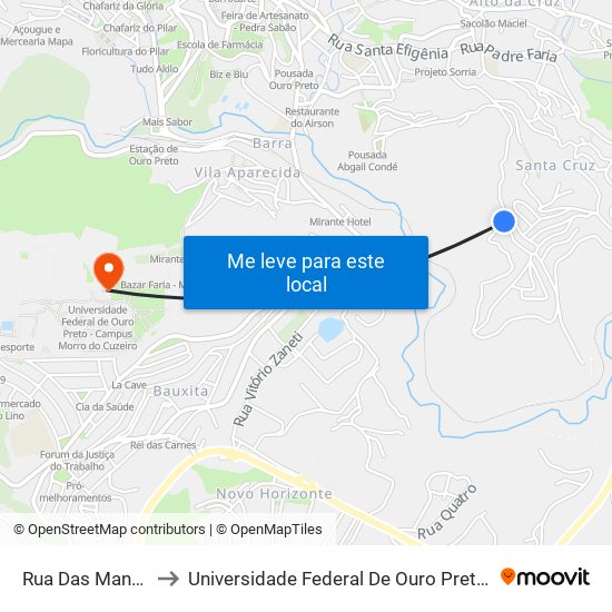 Rua Das Mangabeiras, 152 to Universidade Federal De Ouro Preto - Campus Morro Do Cuzeiro map