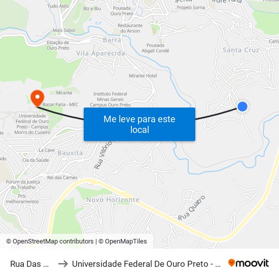 Rua Das Palmas, 4 to Universidade Federal De Ouro Preto - Campus Morro Do Cuzeiro map