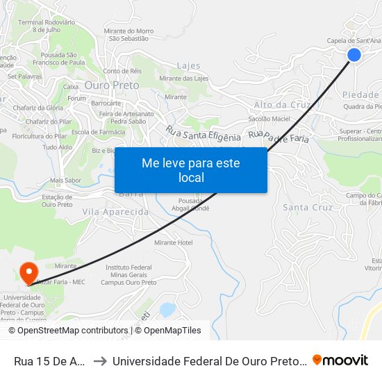 Rua 15 De Agosto, 1101 to Universidade Federal De Ouro Preto - Campus Morro Do Cuzeiro map