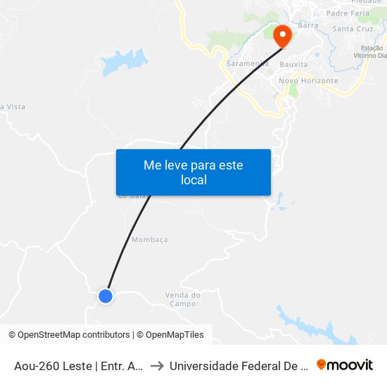 Aou-260 Leste | Entr. Aou-050 Para Santo Antônio Do Salto to Universidade Federal De Ouro Preto - Campus Morro Do Cuzeiro map