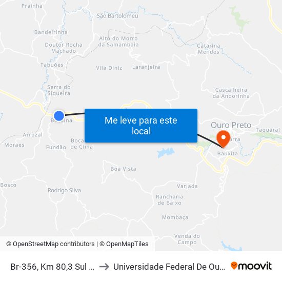 Br-356, Km 80,3 Sul | Entrada Para Rodrigo Silva to Universidade Federal De Ouro Preto - Campus Morro Do Cuzeiro map