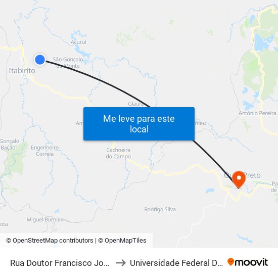 Rua Doutor Francisco José De Carvalho, 3401 | Entr. Estr. Dos Portões to Universidade Federal De Ouro Preto - Campus Morro Do Cuzeiro map