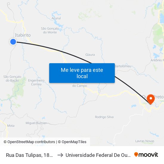 Rua Das Tulipas, 187 | Ponto Final Do Primavera to Universidade Federal De Ouro Preto - Campus Morro Do Cuzeiro map