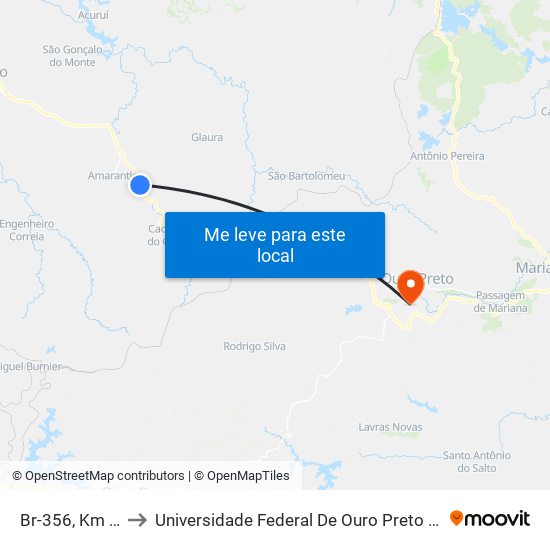 Br-356, Km 68,5 Norte to Universidade Federal De Ouro Preto - Campus Morro Do Cuzeiro map