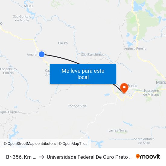 Br-356, Km 68,1 Norte to Universidade Federal De Ouro Preto - Campus Morro Do Cuzeiro map
