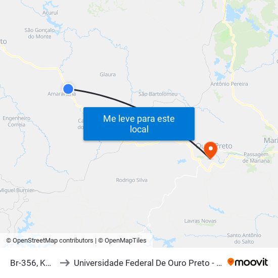 Br-356, Km 67,3 Sul to Universidade Federal De Ouro Preto - Campus Morro Do Cuzeiro map