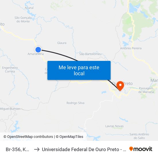 Br-356, Km 66,7 Sul to Universidade Federal De Ouro Preto - Campus Morro Do Cuzeiro map
